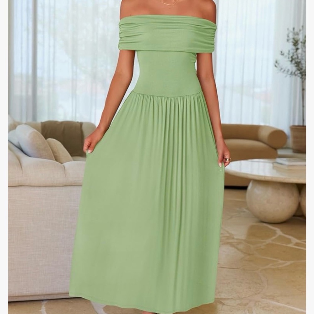 Off the Shoulder Maxi Dress Sage Green Women's